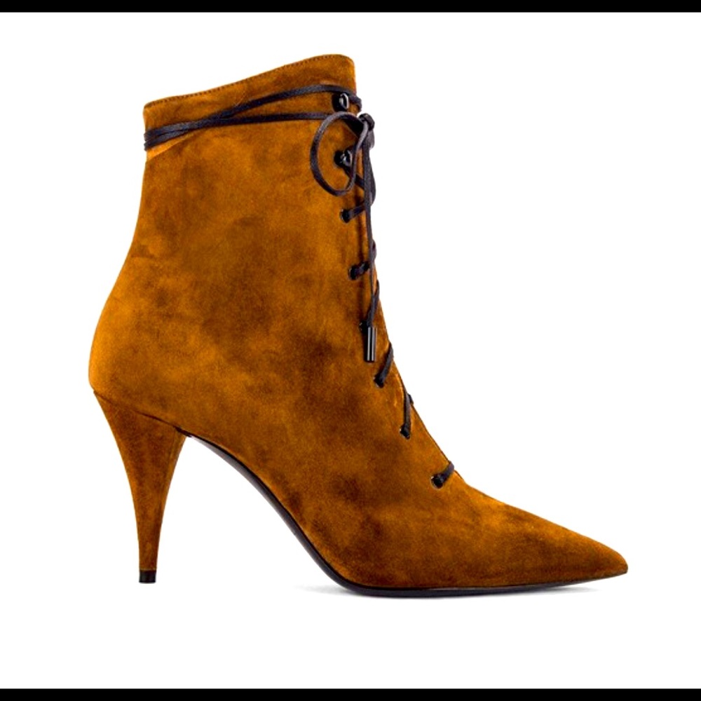 Authentic Saint Laurent Kiki Lace Up Ankle Booties Size 36.5-Brand New with Tags